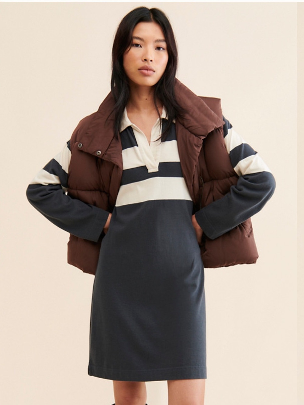 Faherty Rugby Jersey Polo Dress in Open Stripe - Grey | LARGE